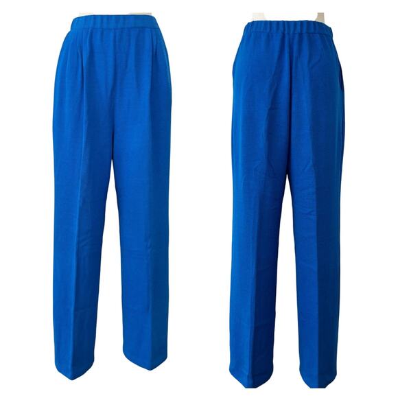 St. John Collection Santana Knit Wide Leg Pants Blue Pull-On Pleated Front Sz 12 - Picture 1 of 11